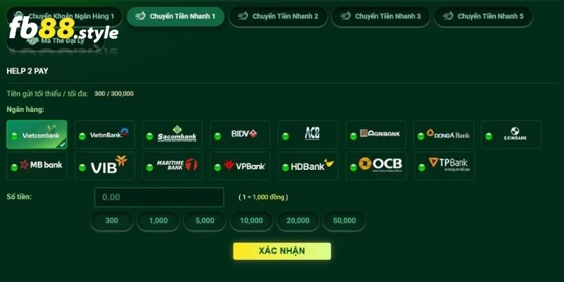 Quy trình nạp tiền FB88 bằng chuyển tiền nhanh